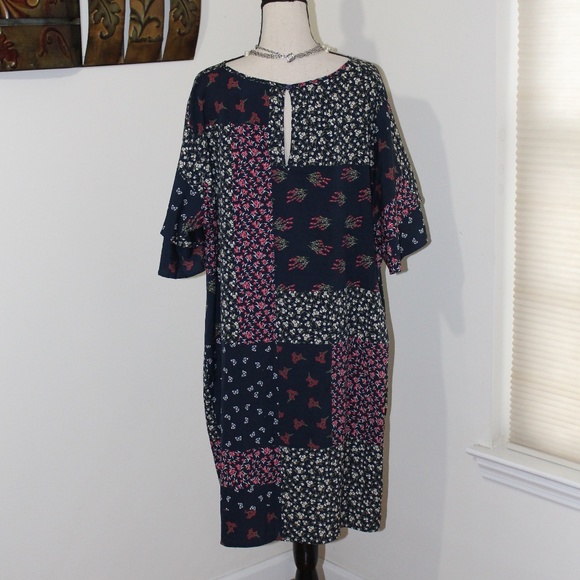 Anthology, short sleeve Navy Blue floral patchwork dress - Picture 2 of 9